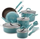 Rachael Ray 16344 Cucina Hard Porcelain Enamel Nonstick Cookware Set, 12-Piece, Agave Blue