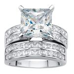 PalmBeach Jewelry Platinum-plated Sterling Silver Princess Cut Cubic Zirconia Multi Row Bridal Ring Set Sizes 6-10, Metal, Cubic Zirconia