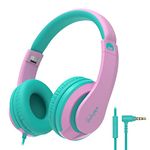 Rockpapa I20 Wired Headphones, Wired Headset On Ear Stereo Headphones with Microphone for Kids Children Adult, Adjustable Headband, Foldable Headphones for Travel/PC/Mac/Laptop/Phone (Pink Green)