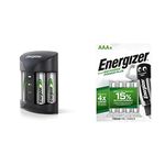 Energizer Battery Charger, Recharge Pro, for AAA and AA Batteries (4x AA Rechargeable Batteries Included) & Rechargeable Battery AAA, Recharge Power Plus, 4 Pack