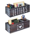 Rustic Mail Organizer with Pen Holder - Bill & Coupon Organizer with Marker Or Pencil Holder Caddy, Mail & Letter Sorter Tray, Office Desk Decor Magazine Holder