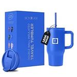 IRON °FLASK Co-Pilot Insulated Mug w/Straw & Flip Cap Lids - Cup Holder Bottle for Hot, Cold Drink - Leak-Proof - Water, Coffee Portable Travel Mug - Cobalt Blue, 16 Oz