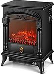 20INCH Electric Fireplace Stove - Freestanding Fireplace Heater Indoor Portable Space Heater with 3D Realistic Log Flame Effect Overheating Safety Protection 750/1400W-Black