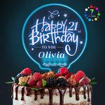 LED Personalised Cake Topper 7 Colour Changes Light Up Cake Topper Happy Birthday Cake Toppers Acrylic Cake Toppers Cake Decor for 1st 10th 16th 18th 20th 21st 30th 40th 50th 60th 70th 80th(Design 2)