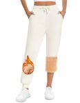 Voqeen Women Fleece Jogger Pants High Waisted Fleece Sweatpants with Pockets Tapered Casual Lounge Pants(Beige,S)