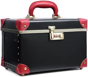 urecity Portable Retro Leather Makeup Train Case Cosmetic Organizer Case Leather Storage Box with Combination Lock (12.5", Black)