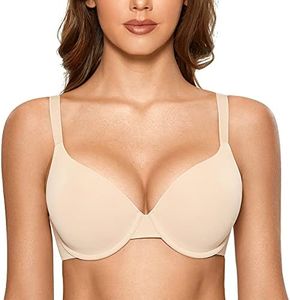 Dobreva Women's Push Up Bra Underwire Padded T Shirt Bras Full Coverage Multiway Beige 32A