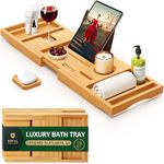 ROYAL CRAFT WOOD Bathtub Caddy, Bamboo Shower Bath Tub Tray Organizer.