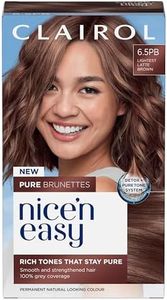 Clairol Nice n’ Easy Pure Brunettes Hair Colour | Pure and Rich Brown Tones | Smooth, Natural Hair Colour | With Pre-Colour Serum | 100% Grey Coverage | 6.5PB Lightest Latte Brown| Permanent Hair Dye