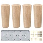 La Vane 3.15 inch / 8cm Wooden Furniture Legs, Set of 4 Solid Wood Cone Shaped Furniture Replacement Feet with Mounting Plate & Screws for Sofa TV Cabinet Bed Dining Table