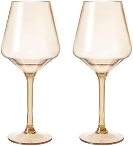 Tan Color Shatterproof Tritan Stemmed Wine Glasses, Acrylic Glasses Tritan Drinkware, Unbreakable | 2 Set | European Design BPA-free plastic, Reusable, Color All Purpose Glassware, Hand Wash 15oz