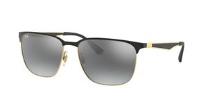 Ray-Ban RB3569 Square Sunglasses, Black On Gold/Grey Mirror Silver Gradient, 59 mm