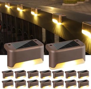 BrizLabs Luz Solar Jardin,16 Piezas LED Lámpara Exteriores Solares Escaleras Luces de Cubierta Impermeable Decoracion Terraza Exterior Iluminacion para Valla Deck Pared Escalón Patio, Blanco Cálido