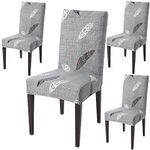 HOKIPO Polyester Blend Stretchable Dining Table Chair Cover Set of 4 Seat Protector Slipcovers (Ar-4073-D12*4, Grey)