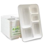 Unify EcoHomes 5-Compartment, 50 Pack Disposable Meal Tray | Eco-Friendly Biodegradable Dinner Plates |Compostable Bagasse Plates|Party, Wedding, Event Plates, White