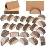 PLAZOTTA 50 Pack Rustic Wooden Place Card Holders with 50 Kraft Cards, Half-Round Table Number Holder, Vintage Photo Display Stand, Memo Card, Food Label Holder for Wedding, Party