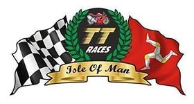 Design for ISLE OF MAN TT Road Races Manx Moto GP Racing Crest Vinyl Car Bike Helmet Sticker Decal Badge 100x50mm approx.