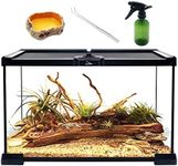 Reptile Growth Reptile Terrarium Kit, 12" x 8"x 6.5" Reptile Tank with Top Sliding Door Screen Ventilation Glass Tank for Leopard Gecko Bearded Dragon Lizard snail stick insect tarantula gecko snake