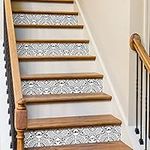 funlife 13Pcs Black Retro Stair Riser Peel and Stick Vinyl Decals, Self-Adhesive Waterproof Staircase Stickers, 39.37"x7.09" Black Italian Pattern