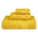 Trident Soft Comfort Air Rich Towels for Bath, 100% Cotton Towel, Super Soft, Highly Absorbent, 3 Pieces Towel Set, 500 GSM - Mustard Yellow