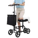 Knee Scooter for Adults, Foldable Knee Walker with Adjustable Locking Handbrake, High Carbon Steel Mobility Aid, Storage Bag, Crutch Alternative for Foot and Ankle Recovery (Black)