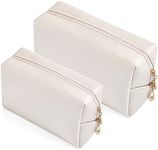 2pcs Set PU Leather Cosmetic Bag for Women Minimalism Makeup Bag for Daily Use Portable Storage Purse Small Neat Cosmetic Pouch Water-Resistant Toiletry Bag for Travel (Ivory White))