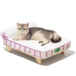 MEWOOFUN Cat Bed for Indoor Cats, Elevated Cat Bed with Nonskid Bottom, Orthopedic Dog Bed for Small Dogs with Removable Washable Cover, Wooden Modern Pet Furniture, Purple & White (Purple)