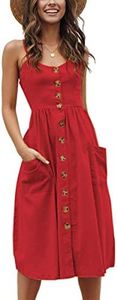Angashion Women's Dresses-Summer Floral Bohemian Spaghetti Strap Button Down Swing Midi Dress 182 Red XL