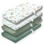 4 Pack Sage Green Fitted Nursery Sheets Neutral Unisex Baby Breathable Sheets for Boys or Girls with Leaf and Flower Design (Changing Pad Cover)