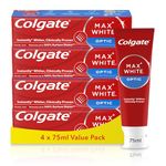 Colgate Max White Optic Toothpaste, Whitening Toothpaste, Clinically Proven to Remove up to 100 Percent Surface Stains*, Toothpaste Multipack, 4 Pack, 75ml Tubes