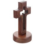 Small Wooden Cross Table Deocration Tabletop Cross Crucifix with Stand Base Rustic Jesus Cross Religious Home Decor for Halloween Christmas Office Home