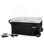 Camco 51520 CAM-750 Portable Refrigerator, AC 110V/DC 12V Compact Fridge/Freezer with Dual Zone Cooling, 75-Liter - Keeps Food and Drinks Cold While On-the-Go - Ideal for Road Trips, RVing, Camping, B