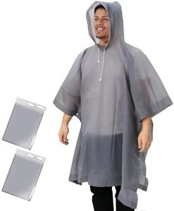 ANYOO Lot de 2 Ponchos de Pluie Imperméables en PEVA Réutilisables avec Capuche à Cordon de Serrage pour Festival, Camping, Randonnée, Voyage, Gris, Taille Unique
