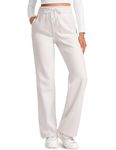 CRZ YOGA Women's Cotton Fleece Lined Sweatpants Straight Leg Casual Lounge Trousers Elastic Waist Comfort Pants with Pockets Milky White 12
