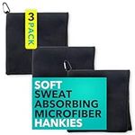 SweatBlock Microfiber Sweat Absorbing Handkerchief - Sport, Gym, Daily Use - for Hands, Face, Body - Machine Washable, Reusable - Men & Women - 15x15 (3 Pack, Black)