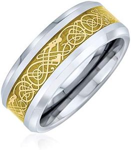 Bling Jewelry Anillos De Boda De Titanio De Plata Dorada En Dos Tonos Con Nudo Celta Incrustación De Dragón Para Hombres Para Mujeres Confort 8Mm