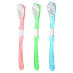 3-Color 3 Pack Adult Tongue Scraper and Tongue Cleaning Brush Double-Sided Soft Tongue Coating Brush, Portable Food-Grade Oral Massage Brush…