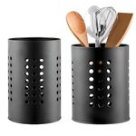 JKYVAA 2pcs Black Utensil Holder Stainless Steel Cutlery Holder Drainer Kitchen Cutlery Organiser Stand for Spoon Spatula Knife Fork Kitchenware Storage(10*16.5cm/12*15cm)