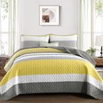 Striped Boho Quilt Set Queen,Yellow Queen Quilt Bedding Sets Striped Patchwork Bedspread Queen 3 Pieces Micofiber Lightweight Farmhouse Coverlet Quilted with 2 Pillowcases for All Seasons