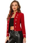 Allegra K Women's 1960s Casual Open Front Button Decor Vintage Steampunk Jacket Red S