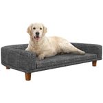 PawHut Dog Sofa, Dog Couch Bed for Large Dogs, Elevated Pet Cat Sofa Bed with Removable Washable Cover, Anti-slip Foot Pads, Dark Grey