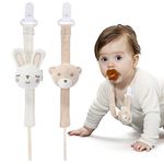 COTTONBEBE Pacifier Clips for Boys & Girls,Organic Cotton Baby Pacifiers Holder Stuffed Animal Cute Binky Clip,2 Pack (Rabbit&Bear)