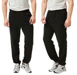 TEX2FIT 2-Pack Men's Jogging Pants with Side Pockets, Elastic Bottom, Soft Fleece Sweat Pants (Black/Black, Medium)