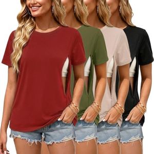 Ecavus Women's 4-Pack Nursing Shirts for Breastfeeding with Hidden Zippers Loose Fit Maternity Tops