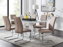 Furniturebox UK - Giovani Modern Stylish Grey/White High Gloss Glass Dining Table and 6 Modern Lorenzo Chairs Set (Dining Table + 6 Cappuccino Grey Lorenzo Chairs)