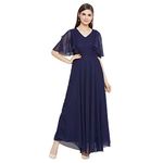 HELLO DESIGN Women's A-Line Maxi Dress (HLD21_Navy Blue_Large)