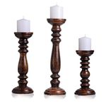 Wooden Candle Holder Stand with 3 Free Candles for Home & Table Decoration Best Handmade Gift for Christmas, Diwali, Ramzan, Living, Dining, Pooja, Bedroom, Kitchen Natural Walnut 15” 12” 9”