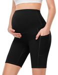 HEGALY Women's Maternity Flare Leggings Over The Belly - Casual Pregnancy Yoga Pants with Pockets Buttery Soft, Black-shorts, XX-Large