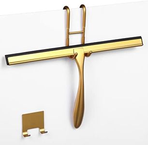 Shower Squeegee for Glass Doors,12-Inch Shower Glass Squeegee, Gold Shower Squeegee for Shower Doors,Mirror,Windows, with Shower Door Hook and Adhesive Hook