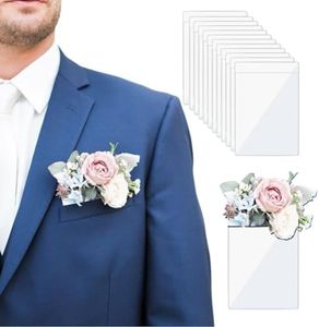 Pocket Boutonniere Holder Plastic Square Flower Sleeve Horizontal, 12 Pack for Groom Groomsmen, Prom and Homecoming, Fits in Suit Jacket Chest Pocket, No need to Poke Holes(FLOWERS NOT INCLUDED)